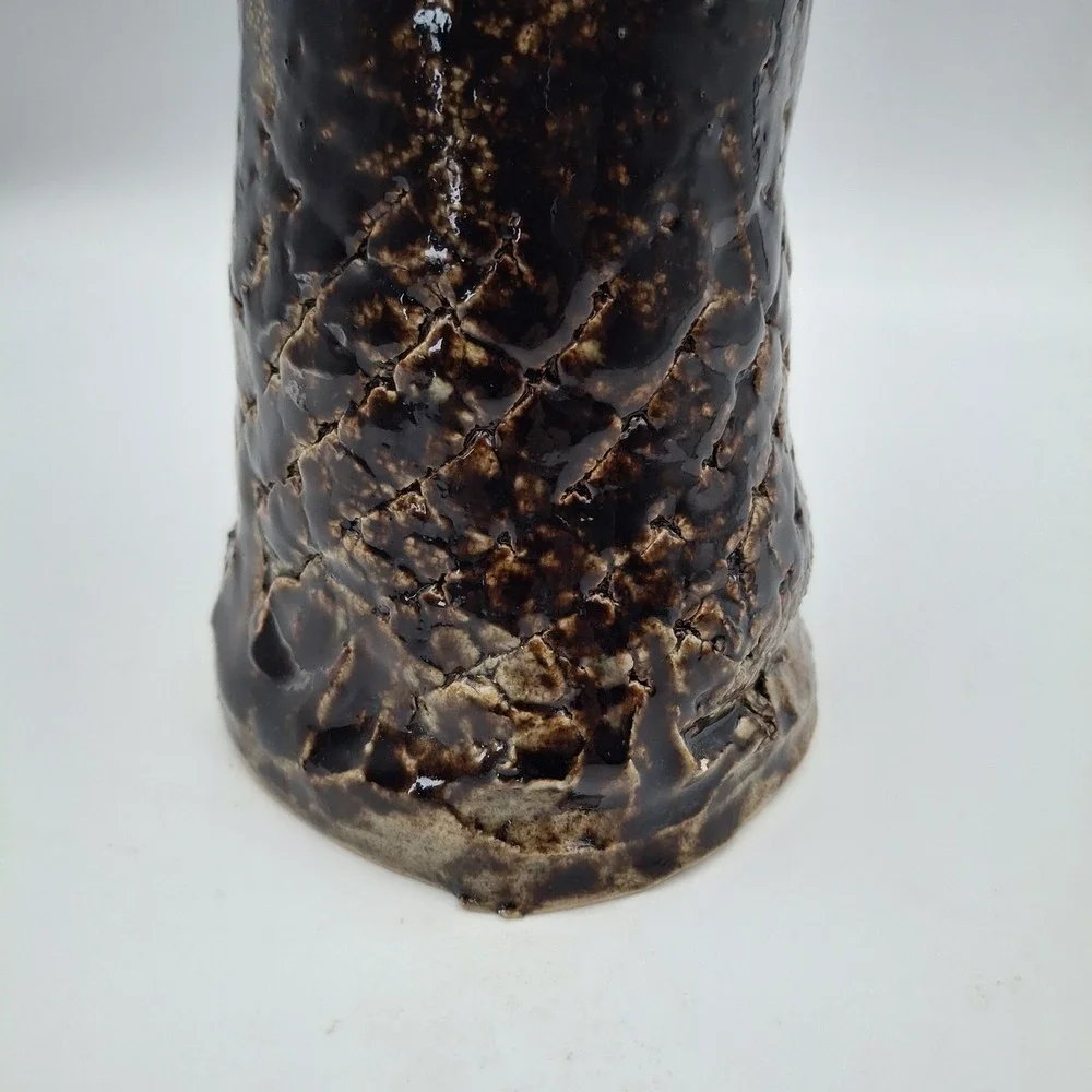 Handcrafted Studio Art Brown Scales Textured Glazed Leaning Pottery‎ 9